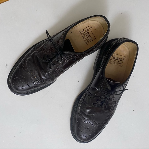 Vintage Sears wing tip leather Oxford shoes brown 7.5 - Picture 10 of 12